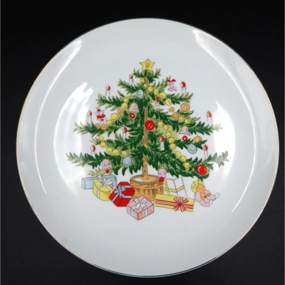 Lefton Christmas Pedestal Cake Stand Christmas Tree Plate Vintage Japan 10 Inch